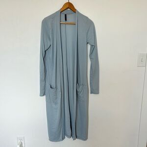 Savvi Ribbed Long Open Duster Cardigan Light Blue Large